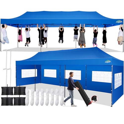 Image of COBIZI 10x30 Pop Up Canopy Tent with 8 Sidewalls,Heavy Duty Canopy,Blue
