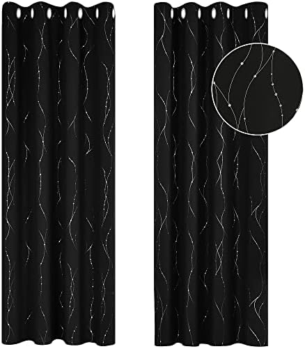 Deconovo White Curtains, Super Soft Dotted Line Foil Printed Thermal Insulated Window Treatment, Eyelet Blackout Curtains for Living Room, 46 x 54 Inch(Width x Drop), Greyish White, 2 Panels