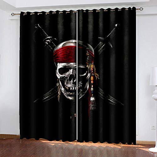 WDQFGE Rideau Anti Bruit Logo de crâne de Pirate 167x183 cm Rideaux Voilages À Œillets Semi-Transparents pour Fenêtres Balcon Salon Rideau Baie Vitrée avec Oeillets