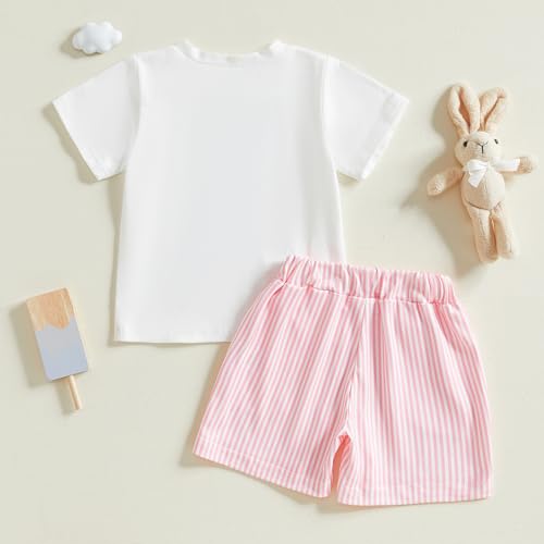 Image of Toddler Baby Boy Easter Rabbit Outfit Short Sleeve Bunny Carrot Smocked T-shirt Elastic Waist Shorts Summer Clothes