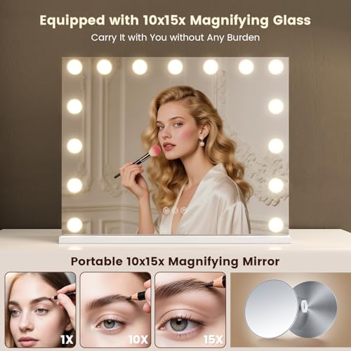 Espejo de maquillaje rectangular con luces y aumento 15X miniatura 4