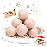 EV® Holzkugeln ohne Loch - 6 Stück 60mm Durchmesser - Made in Austria - Große Holzperlen ohne Bohrung, Gedrechselt aus Hochwertigem Buchenholz