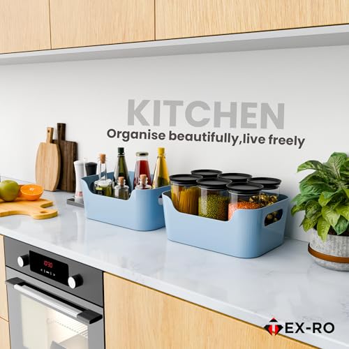 Image of TEX-RO Storage Box and Organiser | Storage Organiser | Organizer Storage Box for Home & Kitchen | Durable Storage Basket & Plastic Basket for Storage (Pack of 3, Sky)