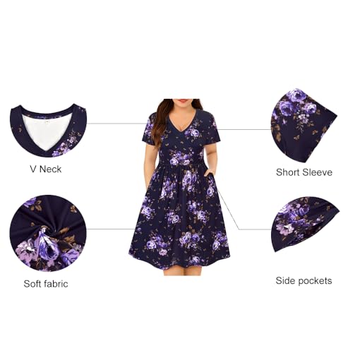 Image of RITERA Plus Size Dresses for Curvy Women Summer Spring Womens Dress V Neck Short Sleeve Casual Dress with Pockets XL-5XL