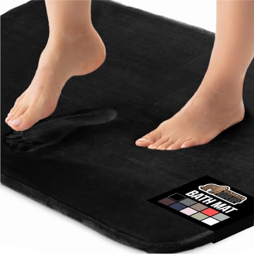 GORILLA GRIP Memory Foam Bath Mat, Soft Absorbent Velvet Bathroom Mats, Durable Dots on Underside, Machine Washable Bathmat, Carpet Rug Room Decor for Shower Tub Floor RV, 24x17 Rugs, Black