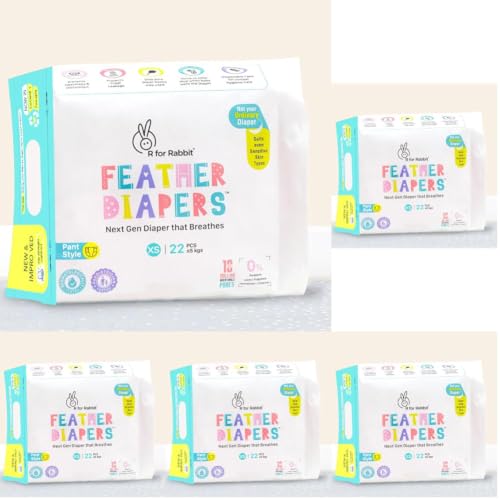 Image of R for Rabbit Pant Style Feather Diaper XS Newborn (NB) Size for Baby 0 to 5 kgs 22 Units (22 Count, Pack Of 5)