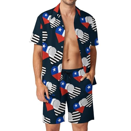 Conjunto de playa de 2 piezas para hombre con camisa de botones y pantalones cortos de Chile y EE. UU.