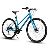700C Steel Hybrid Road Bike, 21-Speed Commuter Bike with Disc Brakes, Step-Through City Bicycle for Men & Women, Comfortable & Easy Ride