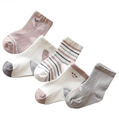 Tengcong 子供 靴下 ソックス ベビー 幼児用 キッズ 綿 メッシュ素材 春秋冬適用 カラフル 女の子 男の子 5足セット (愛シリーズ#, M:14-16cm/3-5歳)