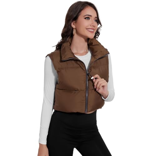 Women's Crop Puffer Vest Stand Collar Sleeveless Zip Up Vest Lightweight Padded Gilet4