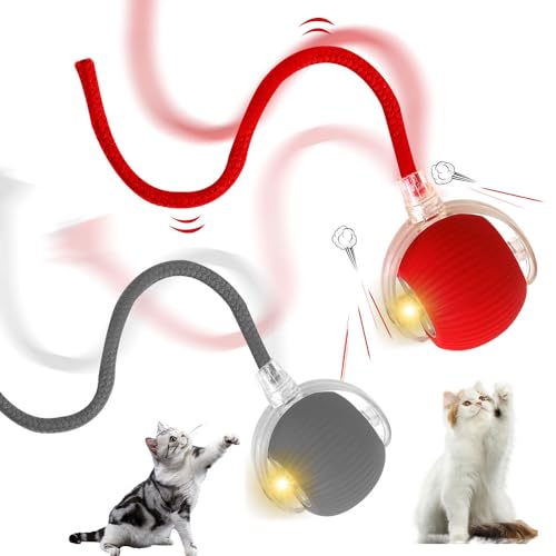 Vmxlso 2 Stück Interaktives Katzenspielzeug Ball, Katzenball Elektrisch, 360° Rolling Katzenspielzeug Elektrisch Ball, 3 Modi, Aufladbar, Automatisch spielball für Katzen mit Schnur, Rot + Grau Vmxlso 2 Stück Interaktives Katzenspielzeug Ball, Katzenball Elektrisch, 360° Rolling Katzenspielzeug Elektrisch Ball, 3 Modi, Aufladbar, Automatisch spielball für Katzen mit Schnur, Rot + Grau