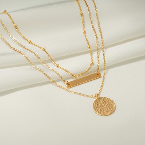 Image of Fettero Pendant Necklace Gold Choker Layered Coin Open Karma Circle Full New Crescent Moon 14K Gold Plated Simple Dainty Necklaces for Women Jewelry Gift