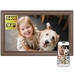 64GB 15.6" Frameo Digital Picture Frame WiFi, Wood Large Electronic Photo Frames 1920 x 1080 IPS FHD Touch Screen, Send Photos from Your Phone from Anywhere, Best Gifts for Parents and Grandparents