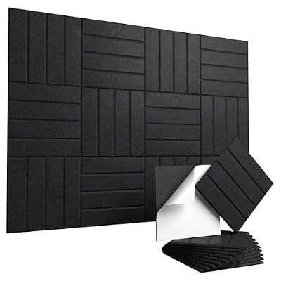 Vieshful Self Adhesive Acoustic Panels – 12"x12"x0.4" High-Density Soundproof Wall Panels, Felt Acoustic Wall Panel for Echo & Noise Reduction, Home Office Sound Proofing Decor Black 10 Pack