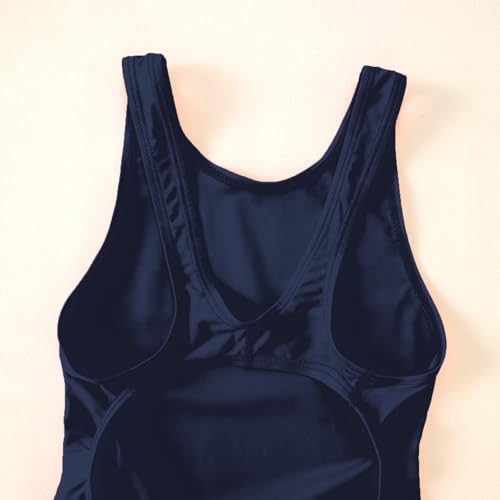 Image of Kids Girls Athletic Swimsuit One Piece Solid Swimwear for Practice and Competition in Black and Navy Bathing Suit