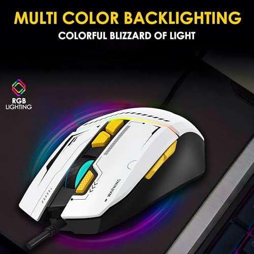 Image of Ant Ghost 50 RGB Gaming Mouse with12800 DPI Wired Optical Gamer Mouse with 8 Programmable Buttons & Software Support DIY Key Binding Fast Fire Button 1KHz Polling Rate - White