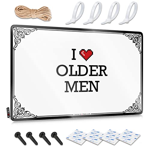 Plaque humoristique en métal avec inscription « I Love Older Men » - Décoration d'intérieur amusante (20 x 30 cm)