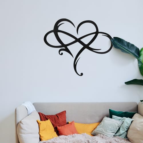 MayLove-US Infinity Heart Metal Wall Decor, Unique Infinity Heart Wall Decor Love Sign Plaque Steel Art Geometric Bedroom Ornaments Cut Out for Home, Wedding Decor (23.6x20.6in, Black)
