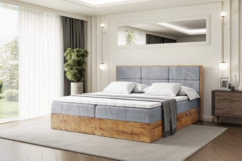 ALTDECOR Boxspringbett mit Matratze und Lattenrost, Topper, Fußteil,Polsterbett mit Bettkasten, Bett mit Stauraum H3-Matratze, Doppelbett, Boxbett - LOLLI1-180x200 - Grau Casablanca