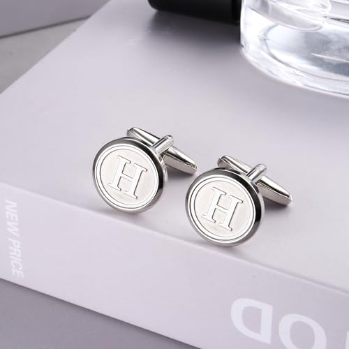 image for LOYALLOOK Initial Silver Cufflinks for Men Silver Cuff Links Personali