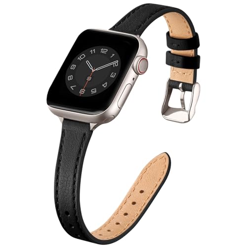 Lederarmband Kompatibel mit Apple Watch Armband 41mm 40mm 38mm 44mm 42mm 45mm 46mm 49mm,Damen Echtes dünnes Leder Ersatzband,Schlank Leicht Band für Apple watch SE/iwatch Serie 10/9/8/7/6/5/4/3/2/1