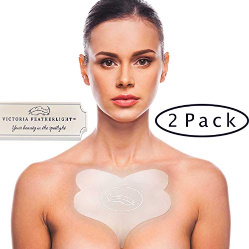 Victoria Featherlight (2 Pads) Chest Pads For Decollete, Chest Wrinkles Prevention, Silicone Wrinkle Pad (The original design, clear color instead of blue)