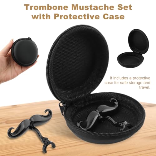 2 Pack Clip-On Mustache for Trumpets and Trombones, Mustache Clip for Trumpet Mouthpiece includes Protective Case, Fits All Small Shank Mouthpieces