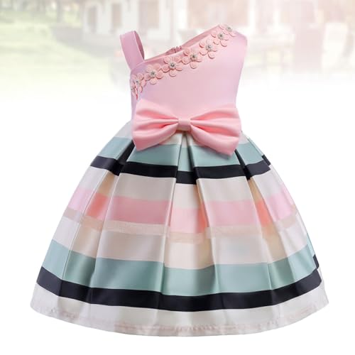 Vestido infantil rosa de rayas horizontales para tardes de parque y cumpleaños 2