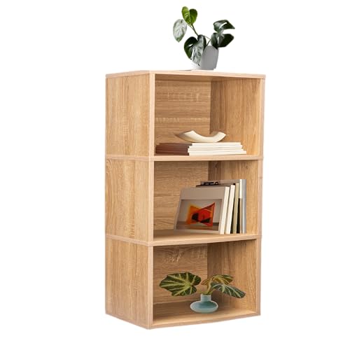 Image of 3 Cube Storage Shelf, 3 Cube Storage Organizer, 3 Tier Bookshelf Small Bookcase, Wooden Book Shelf for Bedroom, Small Bookshelf for Living Room and Office (3 Tier, Natural)