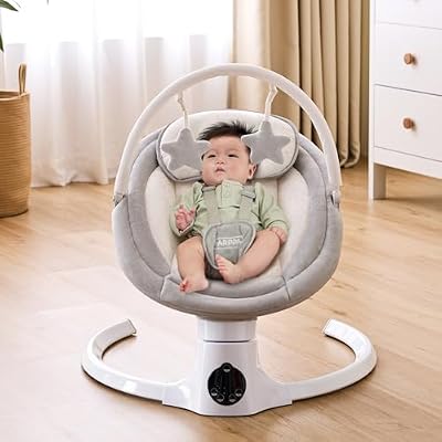 HARPPA Weddell Lite Electric Baby Swing for Infants with Music Speaker, 5 Adjustable Speeds, 5-Point Safety Harness, Timer Function, Compact Design for Indoor & Outdoor Use,Grey