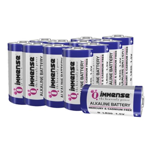 Image of Immense D Size 1.5 Volts Alkaline Battery for Heavy-Duty Flashlights, Air Pumps & Professional Devices | Non Rechargeable Cell (Pack of 12)
