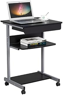 Topeakmart Mobile Compact Computer Desk Cart for Small Spaces, Work Workstation, Writing Desk Table with Drawers and Printer Shelf on Wheels
