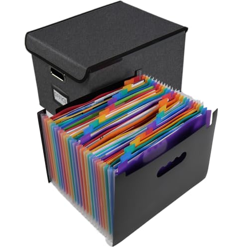 Fuonsyn File Organizer Box with Folder, Accordion File Organizer 25 Pockets, File Folder Organizer...