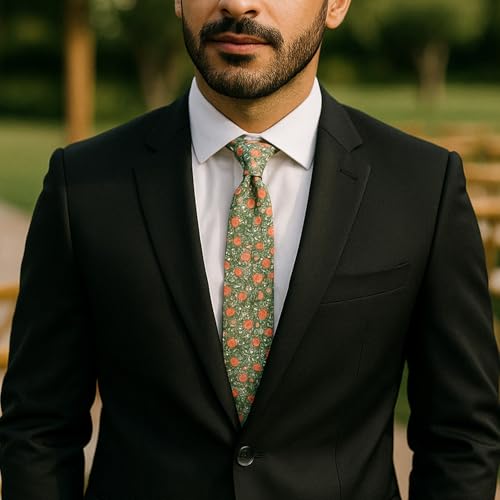 Image of Parquet Mens Floral Tie | Cotton Printed Skinny Necktie for Wedding | Spring & Summer