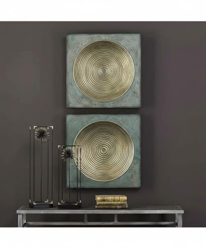 Image of Set of 2 Different Design Wall Panel Look Vintage Color Gold Gry 16 X 16 in