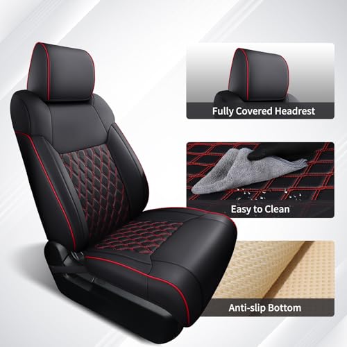 Image of Huidasource Tacoma Seat Covers Front&Rear, Full Coverage Waterproof Car Seat Cover Fit for 2005-2015 Double & Crew Cab 2nd Gen Toyota Tacoma Base Prerunner SR5 Limited TRD Sport(Full Set /Black&Red)
