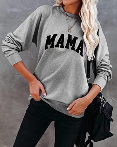 Leedya Womens Novelty Long Sleeve Graphic T-Shirts Mama Crewneck Long Sweatshirt Loose Fit Knit Pullover Gray Medium #TOP3