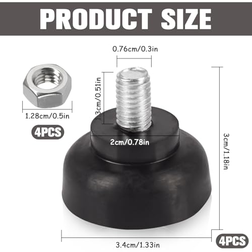 Dncvb 4 Stück Gummifüße Schraubbar, Stellfuss M8 x 35 mm Maschinenfüße Verstellbare Möbelfüße, Feuchtigkeitsbeständig und rutschfest, Reduzieren Effektiv Geräusche, Geeignet für Möbel, Geräte