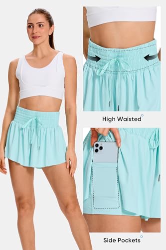 Image of Flowy Athletic Shorts for Women Gym Yoga Workout Running Biker Spandex Butterfly Tennis Skirts Cute Clothes Summer