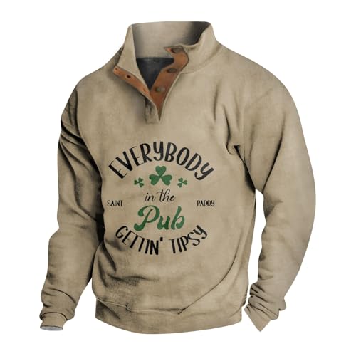 Genérico Sudadera Hombre Sin Capucha Cuello Alto Padel Popular Invierno Pullover Tie-Dye Running Ropa Deportiva Hombre Media Cremallera Letras Jersey Moda San Patricio 1#Amarillo terroso 3XL XG