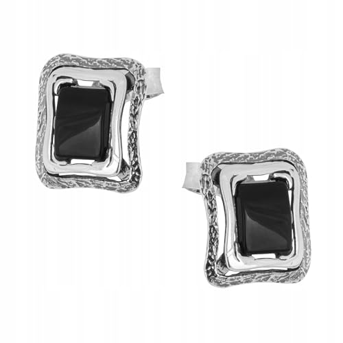 Boucles d'oreilles onyx argent 925 femme 1,5 cm classiques modernes oxydées