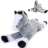 3 Feet Large Horse Stuffed Animal, 35 Inch Rideable Stuffed Pony Farm Plush Toy, Big Soft Horse Plush Pillow Christmas Birthday Gift for Kids