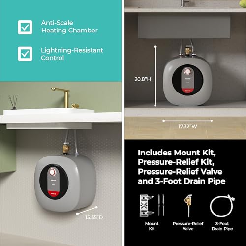 Image of FOGATTI Electric Tank Water Heater, 8.0 Gallon Point of Use Instant Hot Water Heater 120V 1440W, Wall or Floor Mounted, Easy to Install