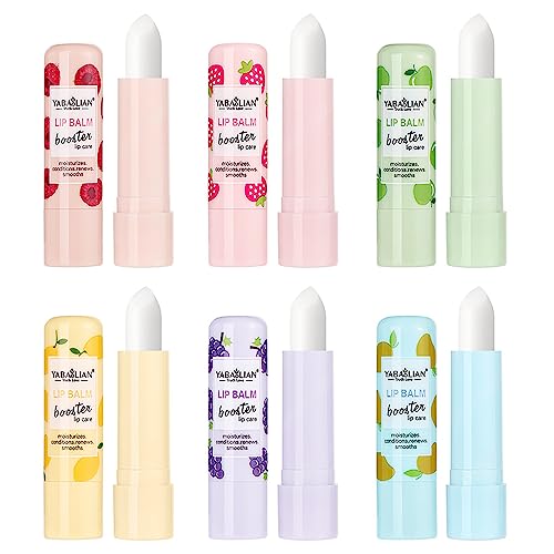 RoseFlower Lot de 6 baumes à lèvres aux fruits, hydratation 24 heures, longue durée, hydrate les lèvres et augmente le charme des lèvres pour lèvres sèches et craquelées, kit de maquillage pour femme