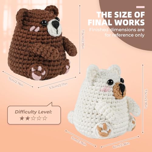 Image of MOREJMTT Crochet Kit for Beginners, Learn to Crochet, Include Easy Knitting Soft Yarn, Step-by-Step Video Tutorial, Hook, Holiday Birthday Gift for Adults (Polar & Brown Bears)