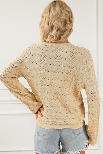 Women's Khaki Hollowed Knit Asymmetric Drawstring Sweater3