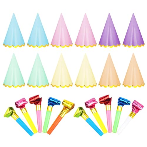 GDFHBD 12 Pieces Of Colorful Party Hats And 10 Pieces Of Atmosphere Whistle, Party Decor Supplies, Birthday Party Decorations, Festival Arrangement Props, Diy Party Decor Accessories.