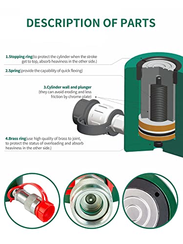 Image of 10 Ton Hydraulic Cylinder Ram Single Acting 2 inch Inch Stroke 10T Hydraulic Cylinder Jack Lifting Jack Ram Portable Single Acting Lifting Cylinders with 50mm Stroke (10T 2 inch Stroke)