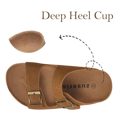 Image of ZUSERIS Kids Toddler Sandals Boys Girls Summer Slides | Soft Cork Footbed, Non-slip,Adjustable Straps,Comfort Suede Leather,Lightweight
