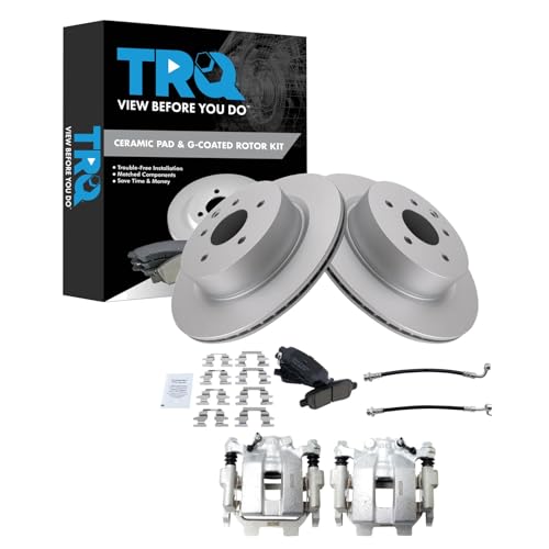 Image of TRQ Rear Brake Pad and Rotor Set Ceramic Coated Rotors Calipers Compatible with 2011-2012 Infiniti G25 G37 2015 Q40 2010-2015 Nissan 370Z